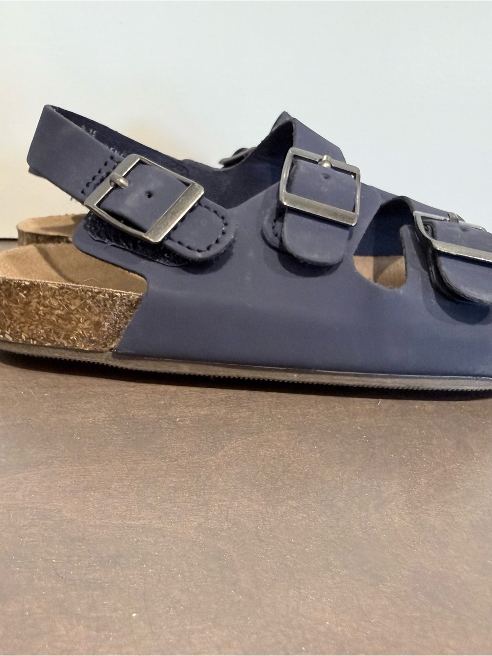 Old Navy Boys Navy Triple Buckle Sandals Size 8C | Cork Footbed Summer Shoes - Picture 3 of 5